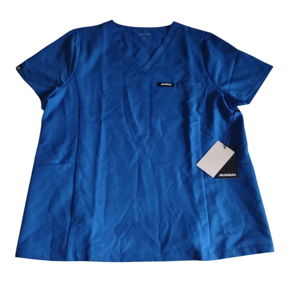 Jaanuu Magna Classic 3 Pocket V-Neck Womens Medium Scrub Top Royal Blue